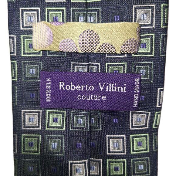 Roberto Villini Couture Navy Green Tie 100% Silk 66.5"x3.75" EUC - Picture 4 of 5